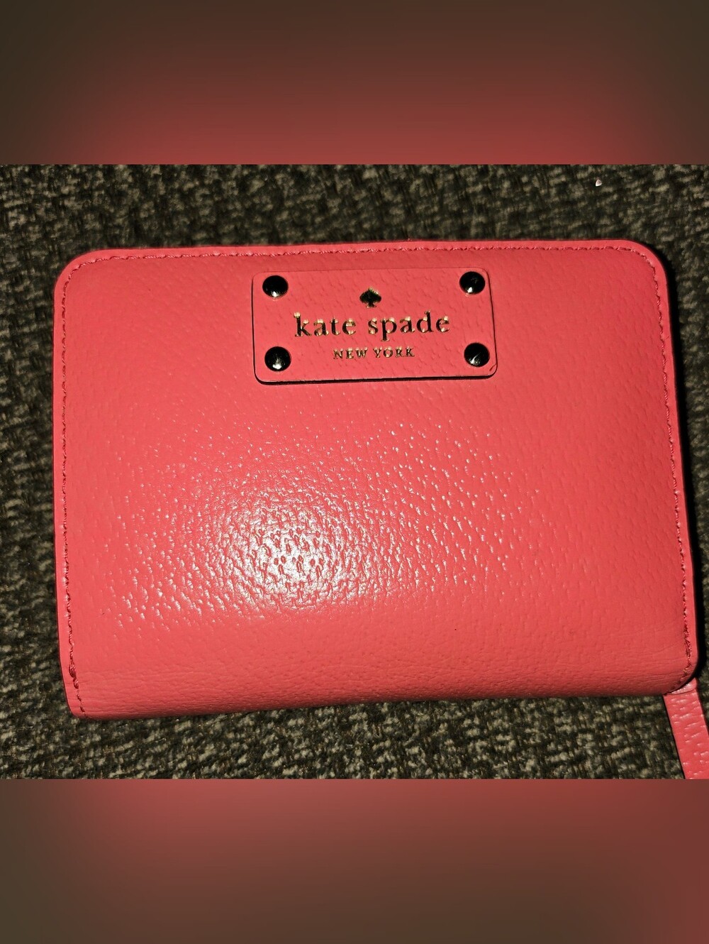 kate spade coral pink pebbled leather card holder